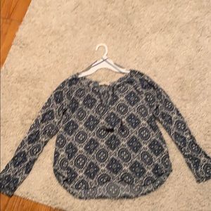 Peasant Blouse navy blue and cream.